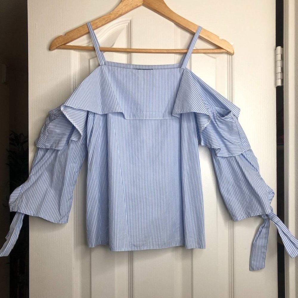 TopShop Off-the-shoulder Blue Striped Blouse